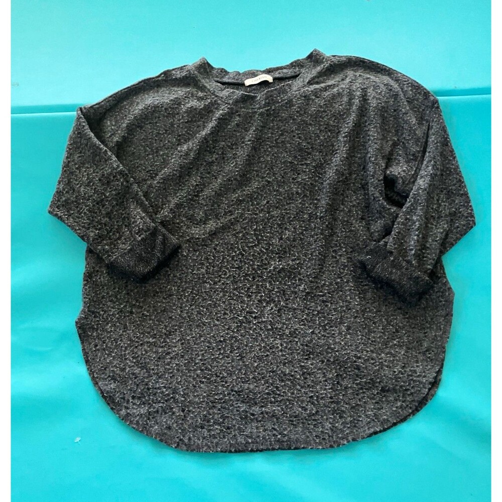 Cherish Women's Gray Solid Knit Crew Neck 3/4 Sleeve Hi-Low Pullover Sweater S